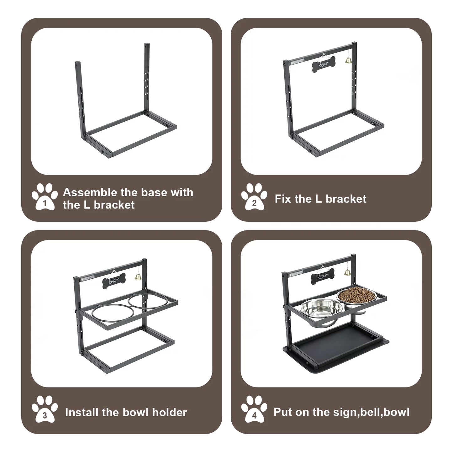 Elevated Slow Feeder Dog Bowls, Height Adjustable with 2 Stainless Steel 1.7L Dog Food Bowls for Small Medium Large Dogs