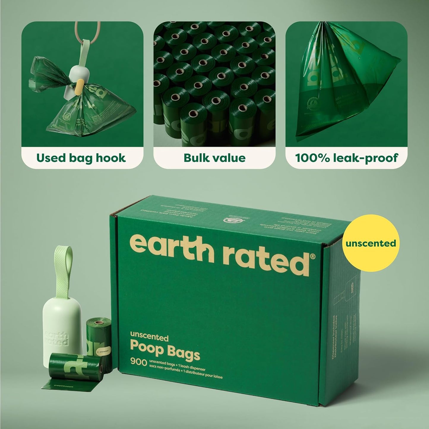 Dog Poop Bag Holder with Bags Lavender Scented, 1 Dispenser and 900 Count