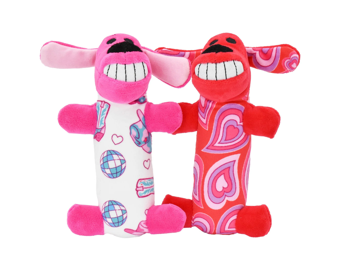 Hearts Loofa Plush Dog Toys, 2 Pack