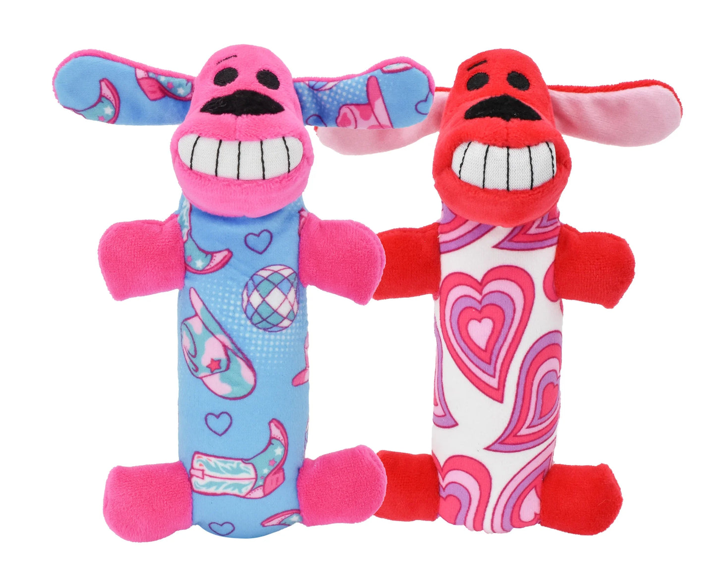 Hearts Loofa Plush Dog Toys, 2 Pack