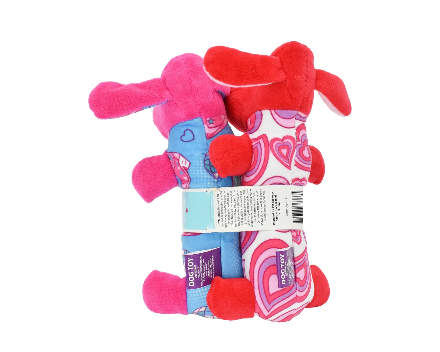 Hearts Loofa Plush Dog Toys, 2 Pack