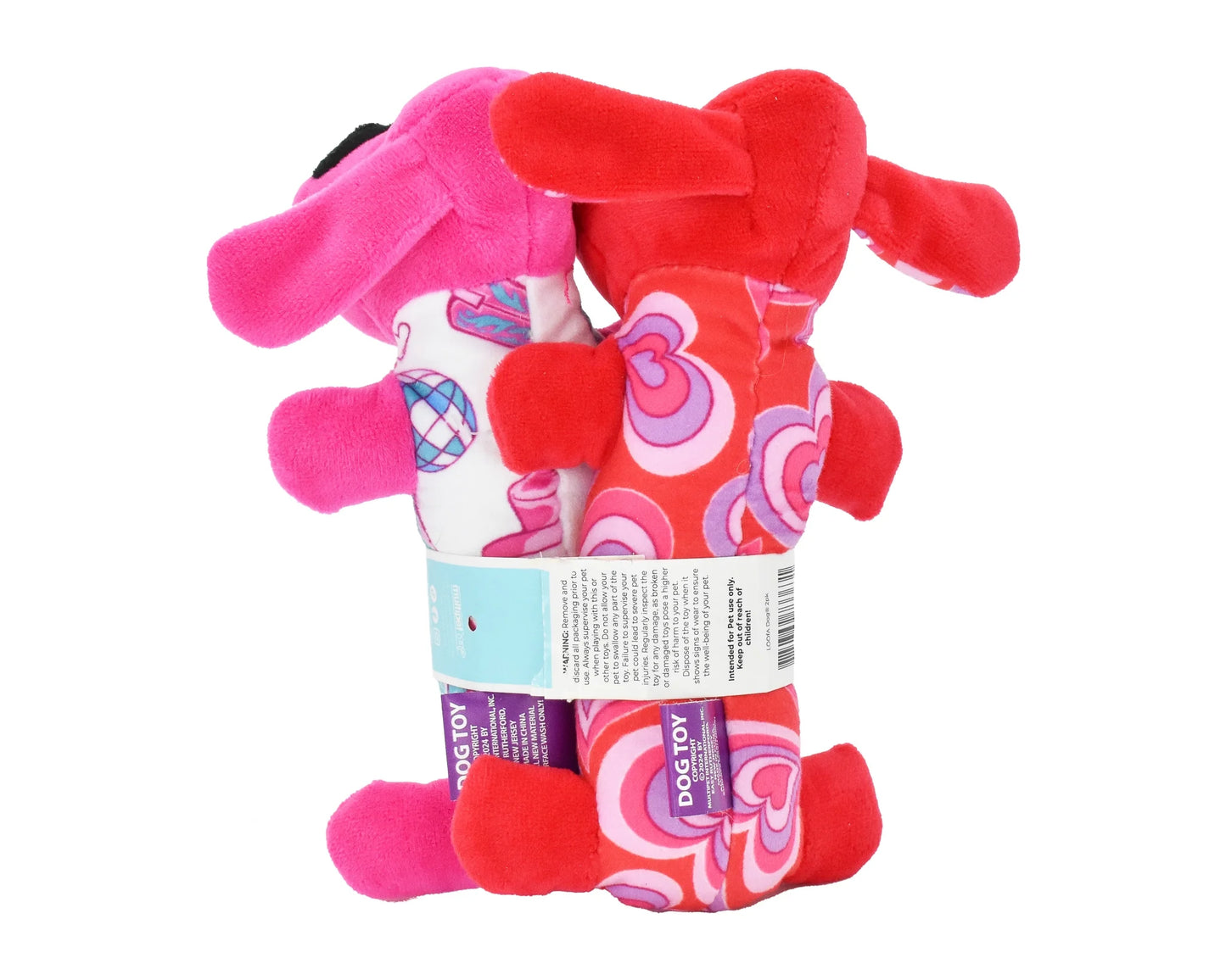 Hearts Loofa Plush Dog Toys, 2 Pack