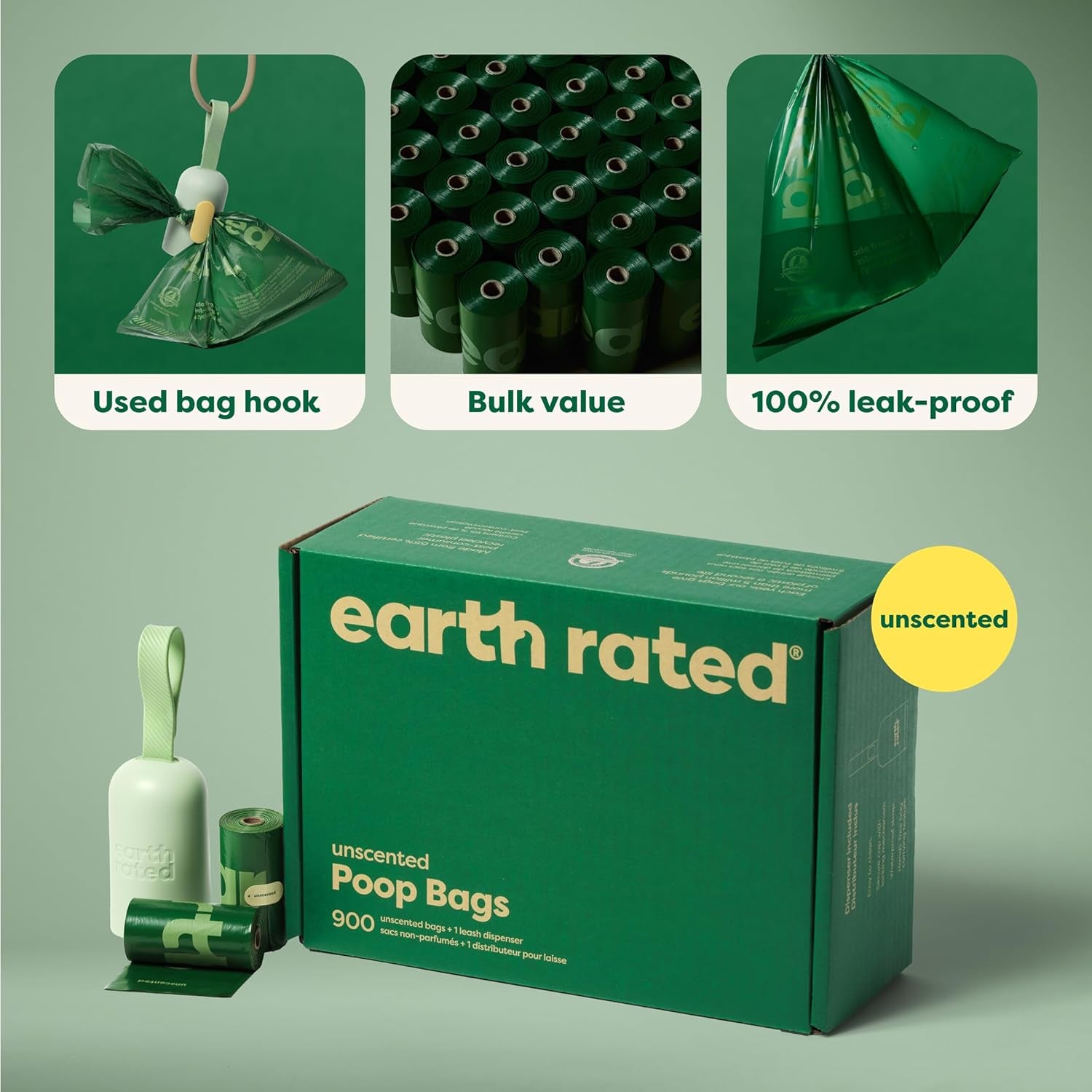 Dog Poop Bag Holder with Bags Lavender Scented, 1 Dispenser and 900 Count