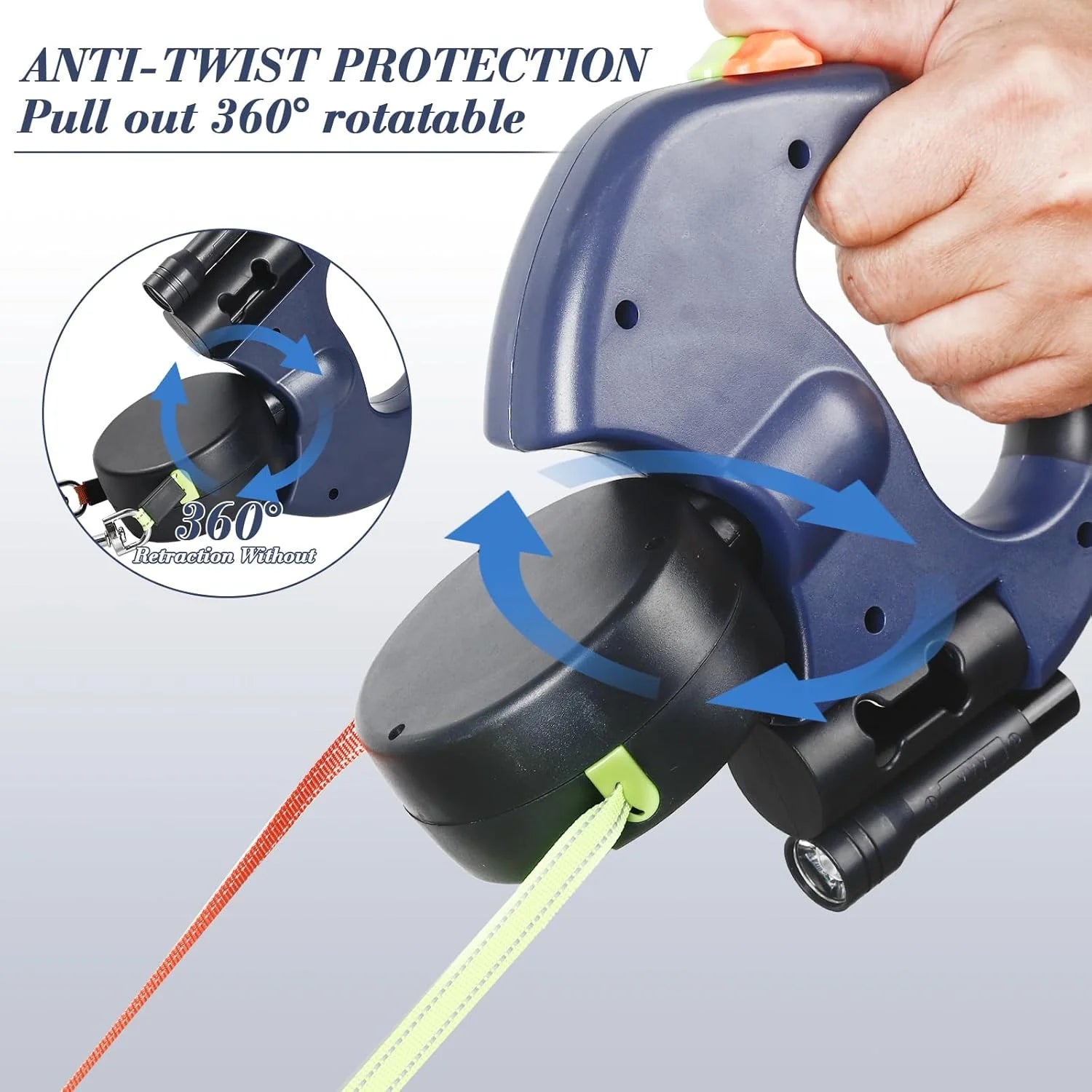 Dual Pet Leash Retractable, Reflective, 360 Swivel 