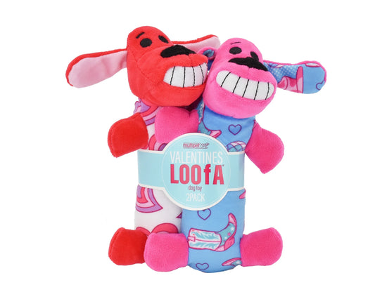 Hearts Loofa Plush Dog Toys, 2 Pack